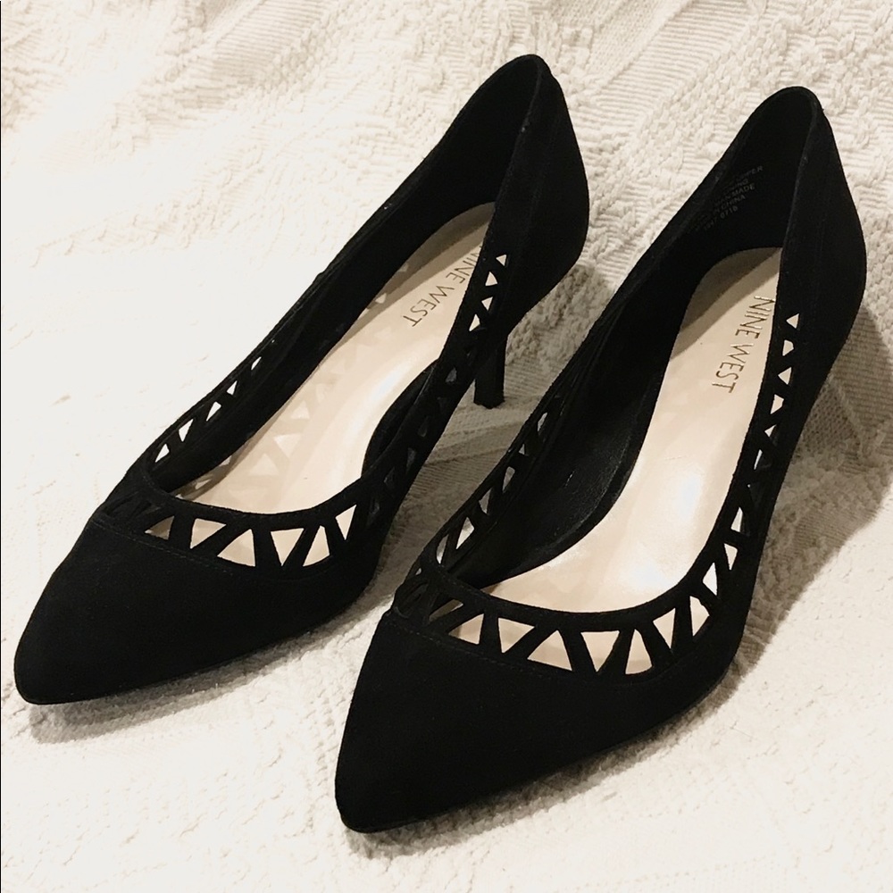 NINE WEST🖤 Black Kitten Heels w/ Triangle Cutouts